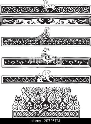 Ornament with birds and animals in the Gothic plot. Vector illustration. Stock Vector