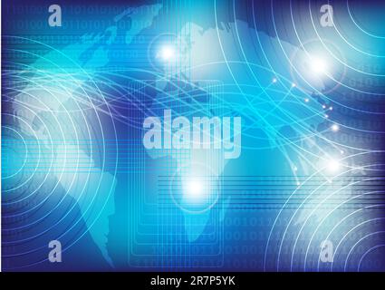 Abstract Background - Optical Fibers and Globe on Blue Background Stock Vector
