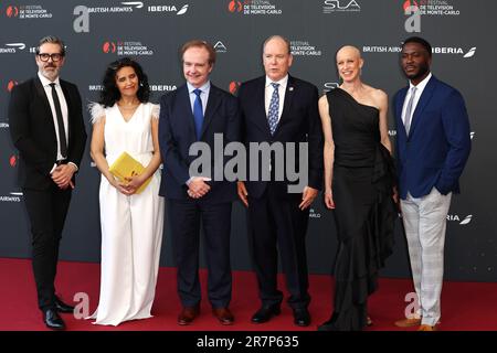 Monaco, Monaco. 17th June, 2023. Prince Albert II of Monaco (4th L) poses with News and Documentaries Jury members (L-R) José Carlos Gallardo, Aïda Touihri, Tom Jennings, Jeanette Larsson and Patrick Aryee during the opening red carpet during the 62nd Monte Carlo TV Festival on June 16, 2023 in Monte-Carlo, Monaco.picture & copyright © Thierry CARPICO/ATP images (CARPICO Thierry/ATP/SPP) Credit: SPP Sport Press Photo. /Alamy Live News Stock Photo