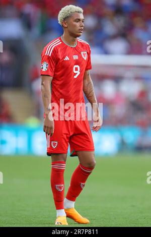 Brennan Johnson #9 of Wales during the UEFA Euro Qualifiers match Wales vs Armenia at Cardiff City Stadium, Cardiff, United Kingdom, 16th June 2023  (Photo by Gareth Evans/News Images) Stock Photo