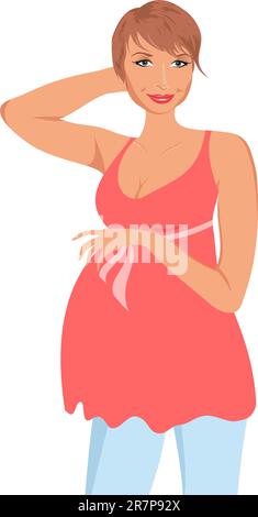 Illustration cute pregnant woman isolated - vector Stock Vector