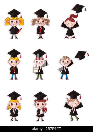 Cartoon Graduate students icons set Stock Vector