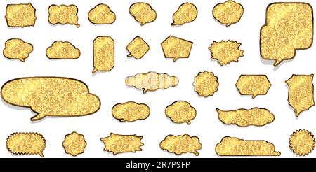 Speech bubbles of various shapes of golden lame (background transparent). Vector data that is easy to edit. Stock Vector
