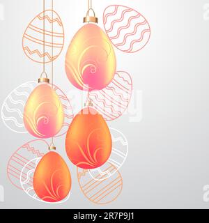 Easter greeting card with pink hanging eggs Stock Vector
