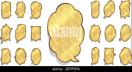 Speech bubbles of various shapes of golden lame (background transparent). Vector data that is easy to edit. Stock Vector