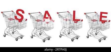 Metal shopping trolley isolated on white Stock Vector