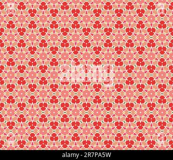 Geometrical vector pattern (seamless) with stars and flowers in orange, red, pink, yellow, green Stock Vector