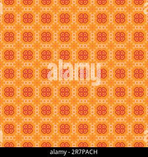 Seamless geometric pattern with flowers in orange, red and pink Stock Vector