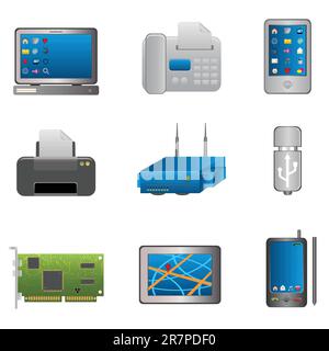Computer and technology objects on white Stock Vector