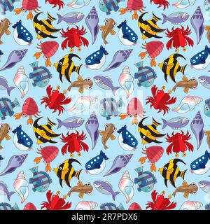 cartoon fish seamless pattern Stock Vector
