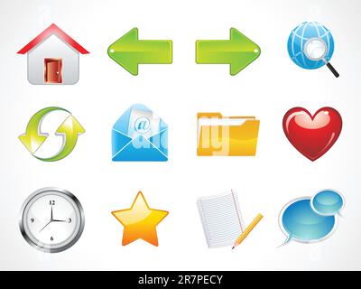 abstract glossy web icons set vector illustration Stock Vector