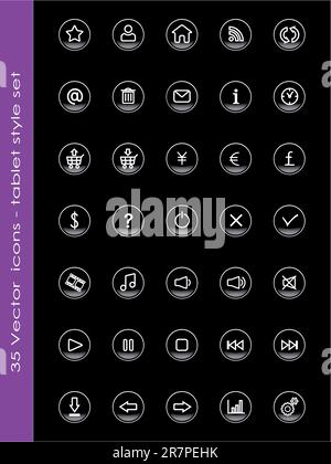 Set of 35 tablet style icons/ buttons - vector eps 10 Stock Vector