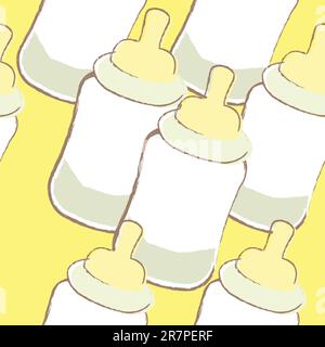 A seamless pattern of baby bottles in yellow. Stock Vector