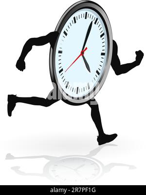 A clock character running. Concept for running out of time or work life balance. Stock Vector