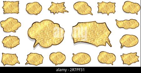 Speech bubbles of various shapes of golden lame (background transparent). Vector data that is easy to edit. Stock Vector