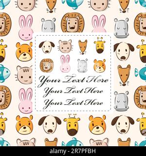 cartoon animal head card Stock Vector