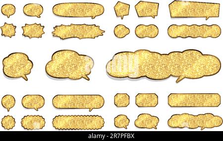 Speech bubbles of various shapes of golden lame (background transparent). Vector data that is easy to edit. Stock Vector