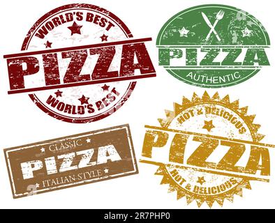 Set of grunge rubber stamps  with  the word pizza written inside, vector illustration Stock Vector