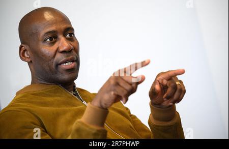 Berlin, Germany. 06th June, 2023. Joe Chialo (CDU), Berlin's Senator for Culture and Social Cohesion, sits in his office in Berlin's cultural administration during an interview with Deutsche Presse-Agentur dpa. Credit: Bernd von Jutrczenka/dpa/Alamy Live News Stock Photo