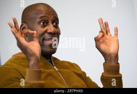 Berlin, Germany. 06th June, 2023. Joe Chialo (CDU), Berlin's Senator for Culture and Social Cohesion, sits in his office in Berlin's cultural administration during an interview with Deutsche Presse-Agentur dpa. Credit: Bernd von Jutrczenka/dpa/Alamy Live News Stock Photo