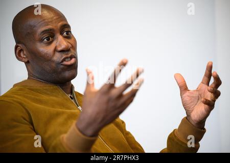 Berlin, Germany. 06th June, 2023. Joe Chialo (CDU), Berlin's Senator for Culture and Social Cohesion, sits in his office in Berlin's cultural administration during an interview with Deutsche Presse-Agentur dpa. Credit: Bernd von Jutrczenka/dpa/Alamy Live News Stock Photo