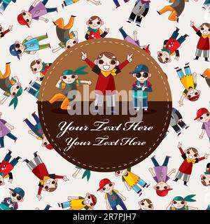 cartoon hip hop boy dancing card Stock Vector
