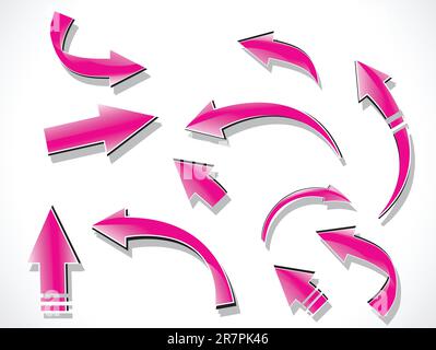 abstract glossy multiple arrow icons set vector illustration Stock Vector