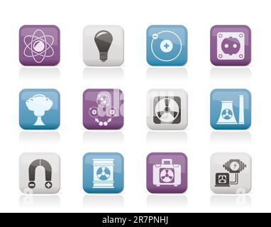 Atomic and Nuclear Energy Icons - vector icon set Stock Vector
