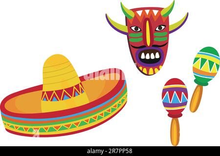 Illustrations of Mexican symbols on white background Stock Vector
