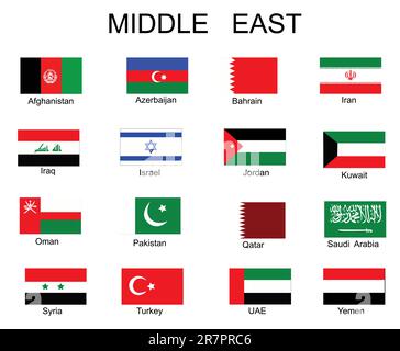 List of all flags of Middle Asia  countries Stock Vector