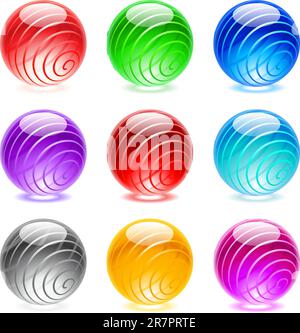 Collection of colorful glossy spheres isolated on white. Set #6. Stock Vector