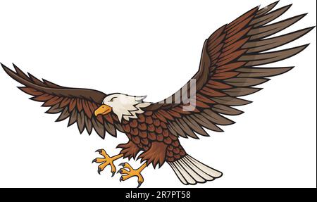 Eagle attacking illustration isolated on white background. Stock Vector