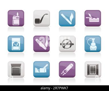 Smoking and cigarette icons - vector icon set Stock Vector