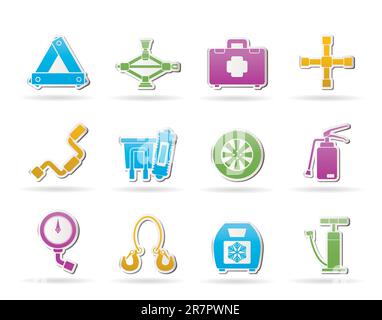 car and transportation equipment icons - vector icon set Stock Vector