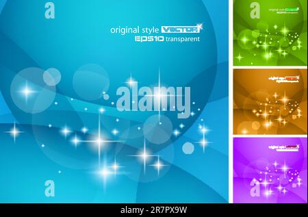 Elegant corporate background with abstract waves motive and glitter lights ideal for business card or cover. 3 other colurs version included. Stock Vector