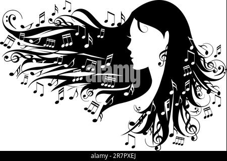 woman with music notes in her hair, vector illustration Stock Vector
