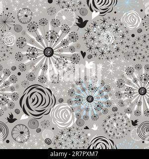 seamless pattern of decorative dandelions on a light brown with a gray background Stock Vector