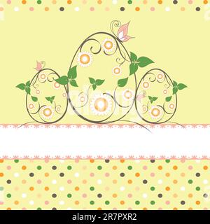 Springtime Easter greeting card daisy butterfly on yellow background Stock Vector