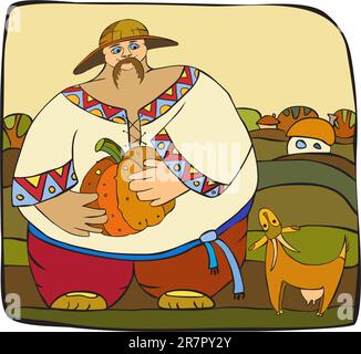 man in national clothes with a pumpkin in hands Stock Vector