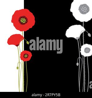 Abstract red poppy on black and white background Stock Vector