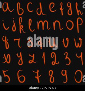 vector latin burning alphabet and numbers Stock Vector
