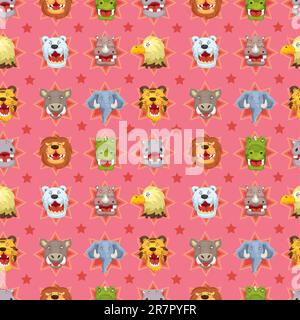 cartoon angry animal face seamless pattern Stock Vector