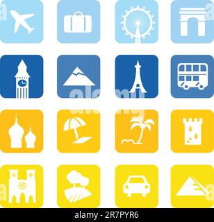 16 travel design blocks isolated on white background Stock Vector