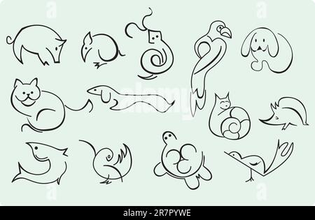 line Icons of home animals Stock Vector