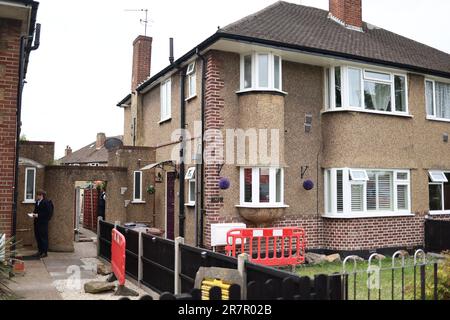London, UK. 17th June, 2023. The scene at Staines Road, Bedfont where four bodies have been found at a property. Photo credit: Ben Cawthra/Sipa USA Credit: Sipa USA/Alamy Live News Stock Photo