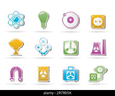Atomic and Nuclear Energy Icons - vector icon set Stock Vector