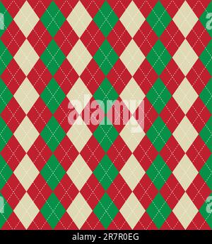 Seamless tiled background of an argyle style pattern using Christmas colours Stock Vector