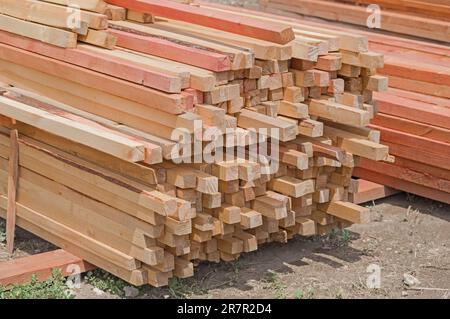 Wooden planks, lining, boards for construction works Stock Photo