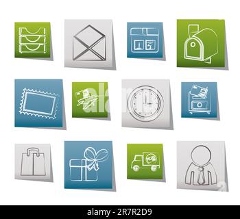 Post, correspondence and Office Icons - vector icon set Stock Vector