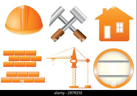 set of icons many construction objects Stock Vector